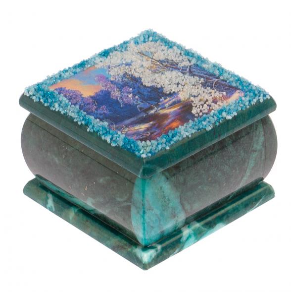 Шкатулка с иллюстрацией &amp;quot;Зимний вечер&amp;quot; змеевик 10х10х6,5 см 118828