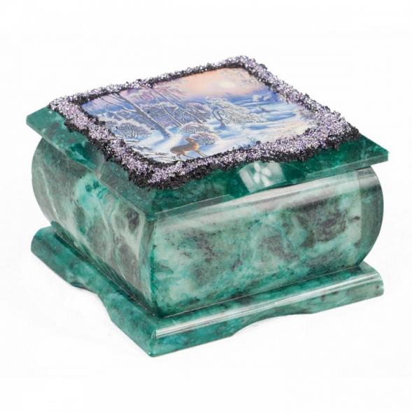 Шкатулка с иллюстрацией &amp;quot;Зимний вечер&amp;quot; змеевик 10х10х6,5 см 118828