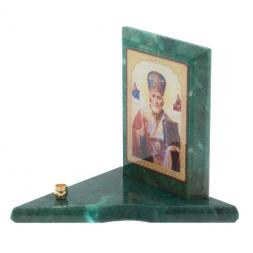 Икона с подсвечником Николай Чудотворец малая из змеевика 9,5х9,5х10 см