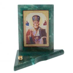 Икона с подсвечником Николай Чудотворец малая из змеевика 9,5х9,5х10 см