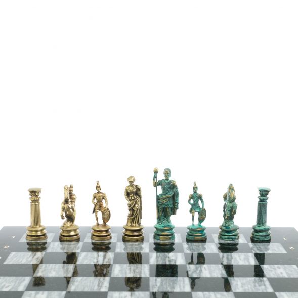Шахматы &amp;quot;Древний Рим&amp;quot; фигуры бронза / патина 44х44 см серый мрамор 128387