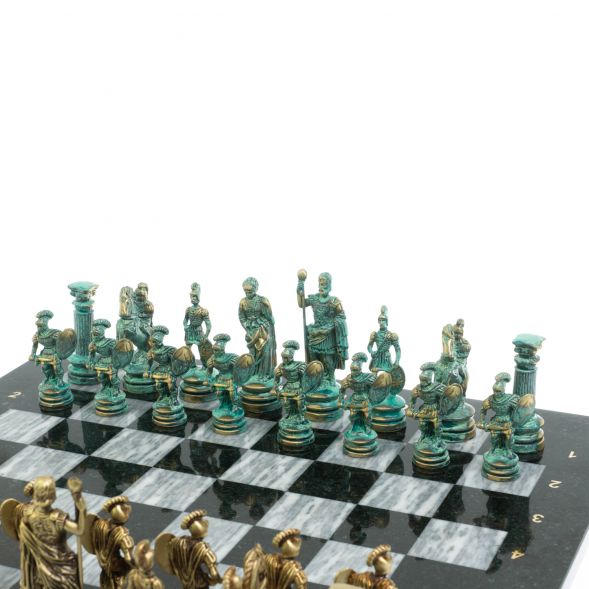 Шахматы &amp;quot;Древний Рим&amp;quot; фигуры бронза / патина 44х44 см серый мрамор 128387