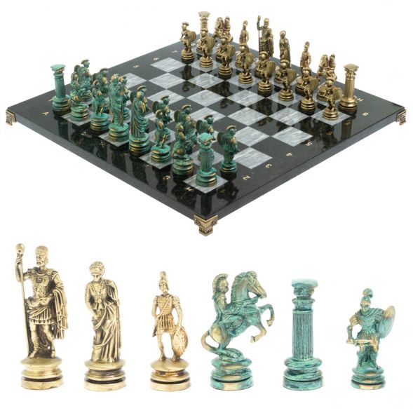 Шахматы &amp;quot;Древний Рим&amp;quot; фигуры бронза / патина 44х44 см серый мрамор 128387