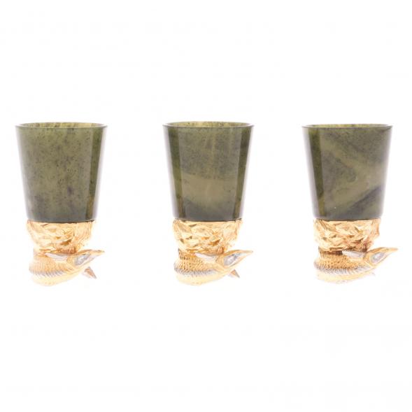 Стопки перевертыши &amp;quot;Осетры&amp;quot; 3 шт камень нефрит бронза Златоуст 121919