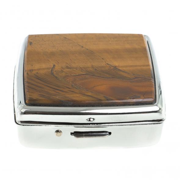 Таблетница на 2 отсека камень тигровый глаз цвет серебро 123355