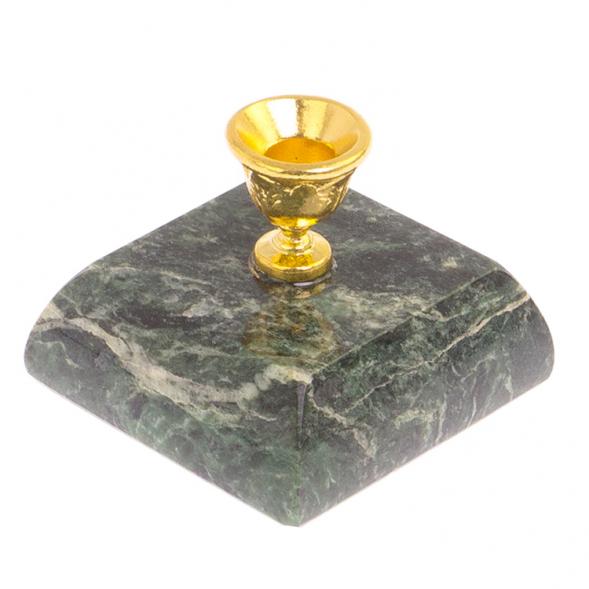 Подсвечник церковный из темно-зеленого змеевика 4,5х4,5х3,5 см 126121