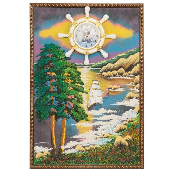 Часы с картиной &amp;quot;Парусник&amp;quot; 45х65 см каменная крошка 117371