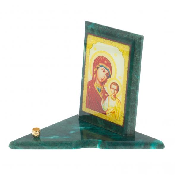 Икона с подсвечником Казанская средняя из змеевика 12х12х13 см 118824