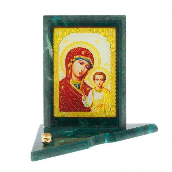 Икона с подсвечником Казанская средняя из змеевика 12х12х13 см 118824