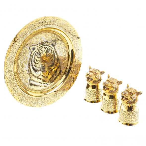 Подарочный набор &amp;quot;Тигр&amp;quot; тарелка и 3 стопки перевертыша Златоуст 123548