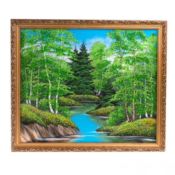 Картина &amp;quot;Летний пейзаж&amp;quot; багет 57х67 см, рисунок каменная крошка 124168