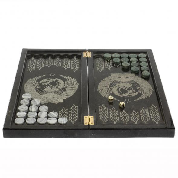 Шахматный набор 3 в 1 серый мрамор, гранит с гравировкой 127043