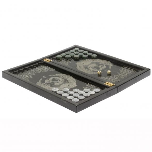 Шахматный набор 3 в 1 серый мрамор, гранит с гравировкой 127043