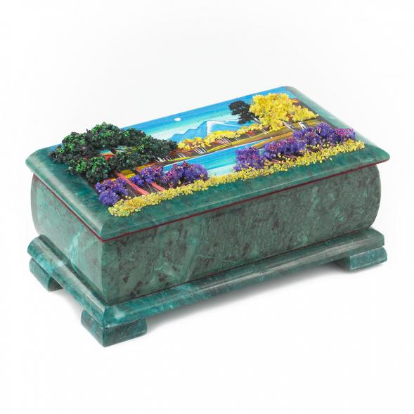 Шкатулка &amp;quot;Осенний пейзаж&amp;quot; змеевик 18х9х7 см 119731