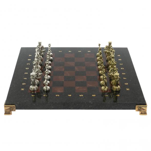 Шахматный набор &amp;quot;Римляне&amp;quot; доска 28х28 см змеевик, лемезит фигуры цвет золото-серебро 124854
