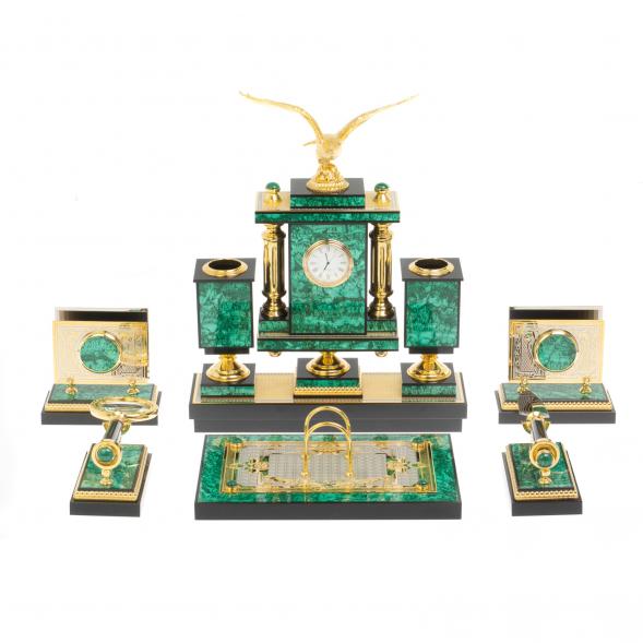 Настольный прибор &amp;quot;Орел&amp;quot; из малахита Златоуст - эксклюзивный подарок руководителю