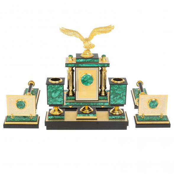 Настольный прибор &amp;quot;Орел&amp;quot; из малахита Златоуст - эксклюзивный подарок руководителю