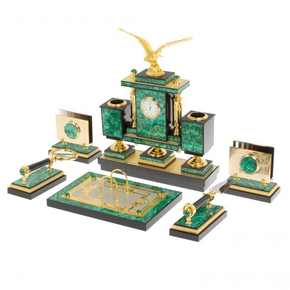 Настольный прибор &amp;quot;Орел&amp;quot; из малахита Златоуст - эксклюзивный подарок руководителю