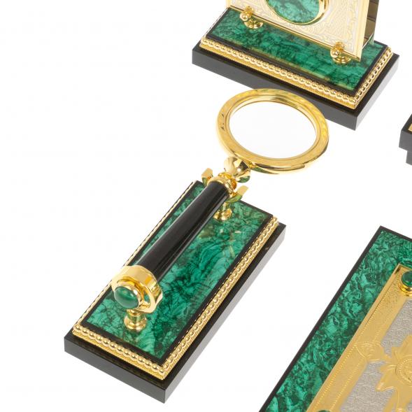 Настольный прибор &amp;quot;Орел&amp;quot; из малахита Златоуст - эксклюзивный подарок руководителю