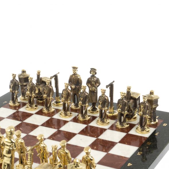 Шахматы &amp;quot;Железнодорожники&amp;quot; из мрамора и лемезита 40х40 см, фигуры бронза 127599