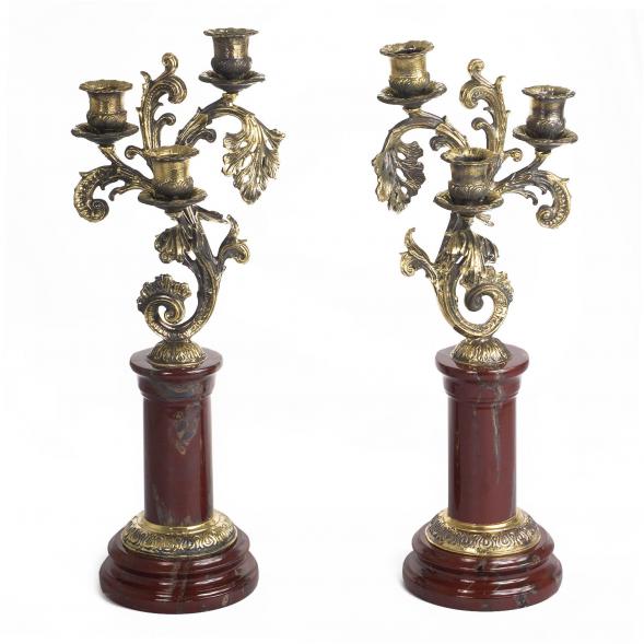 Канделябры из яшмы и бронзы 3 свечи 119244