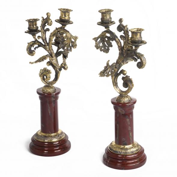 Канделябры из яшмы и бронзы 3 свечи 119244