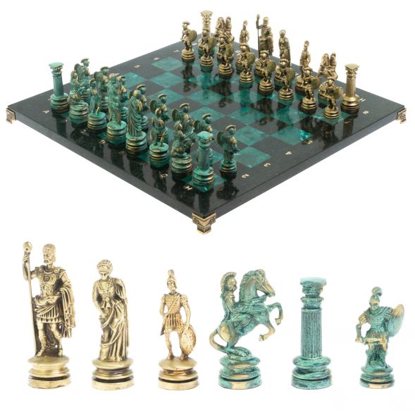 Шахматы &amp;quot;Древний Рим&amp;quot; фигуры бронза / патина 44х44 см змеевик 128389