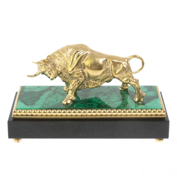 Бронзовая статуэтка &amp;quot;Бык&amp;quot; на малахите 15,5х7,5х9 см 128906