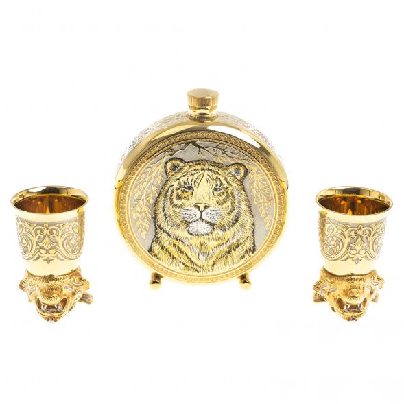 Подарочный набор &amp;quot;Тигр&amp;quot; фляжка и 2 стопки перевертыша Златоуст 123550