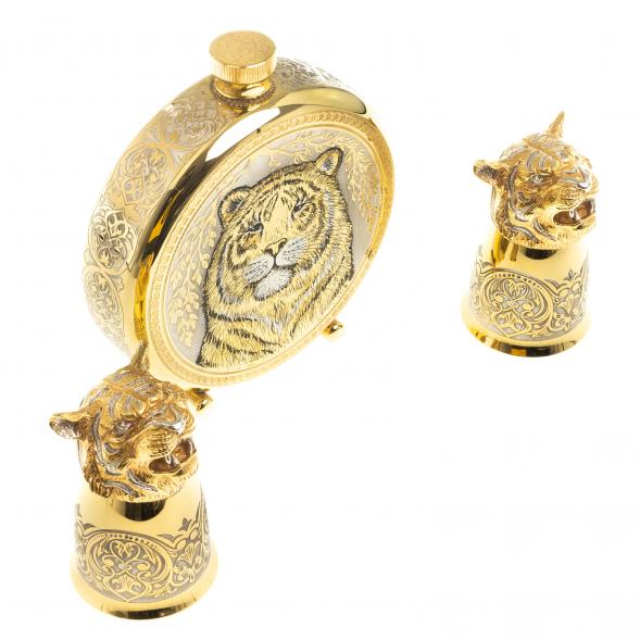 Подарочный набор &amp;quot;Тигр&amp;quot; фляжка и 2 стопки перевертыша Златоуст 123550