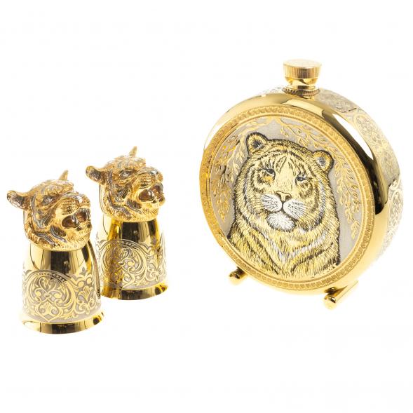 Подарочный набор &amp;quot;Тигр&amp;quot; фляжка и 2 стопки перевертыша Златоуст 123550