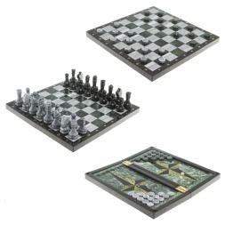 Настольная игра Шахматы Шашки Нарды 3 в 1 из камня мрамор змеевик