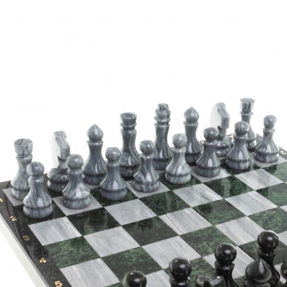 Настольная игра Шахматы Шашки Нарды 3 в 1 из камня мрамор змеевик 123806