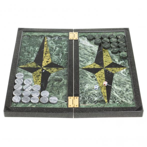 Настольная игра Шахматы Шашки Нарды 3 в 1 из камня мрамор змеевик 123806