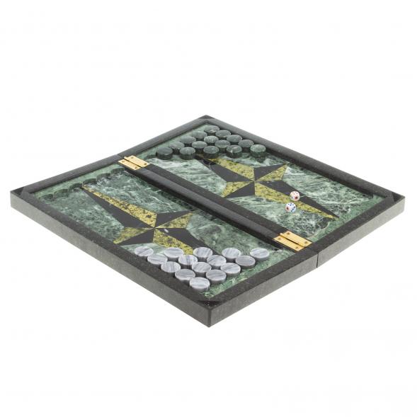 Настольная игра Шахматы Шашки Нарды 3 в 1 из камня мрамор змеевик 123806