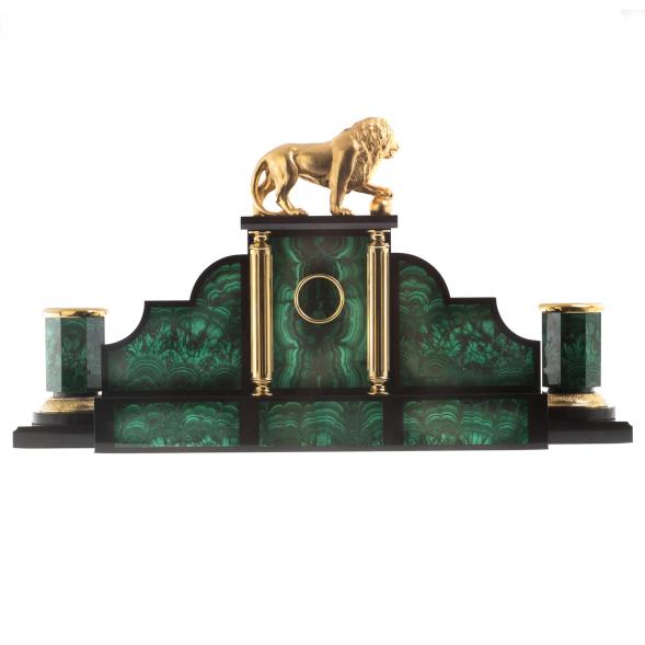 Письменный прибор из малахита &amp;quot;Лев с шаром&amp;quot; / Канцелярский набор / Набор письменных принадлежностей / На стол руководителю / Подарок генеральному президенту