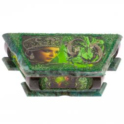 Шкатулка "Хозяйка медной горы с двумя ящерицами" змеевик 28х13х9 см