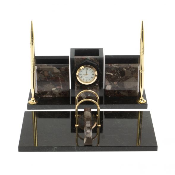 Настольный набор &amp;quot;Офисный&amp;quot; с часами из камня конгломерат 127523