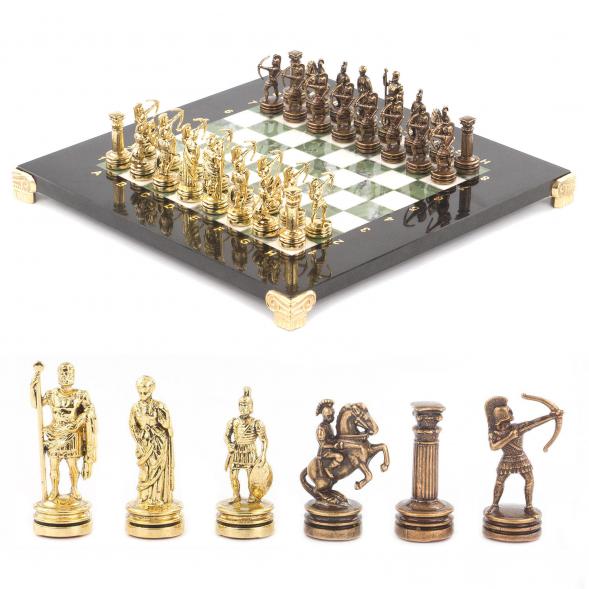 Набор шахмат &amp;quot;Лучники&amp;quot; доска 28х28 см мрамор и офиокальцит фигуры цвет бронза / золото / Шахматы настольные / Настольная игра / Шахматы сувенирные