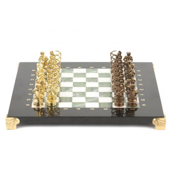 Набор шахмат &amp;quot;Лучники&amp;quot; доска 28х28 см мрамор и офиокальцит фигуры цвет бронза / золото / Шахматы настольные / Настольная игра / Шахматы сувенирные