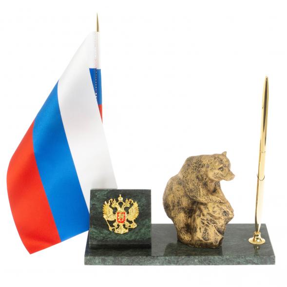 Флагшток с ручкой &amp;quot;Медведь на камне&amp;quot; из змеевика 129632