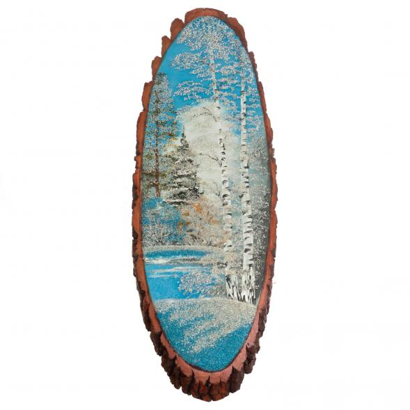 Панно на срезе дерева &amp;quot;Зима&amp;quot; вертикальное 95-100 см каменная крошка 129698