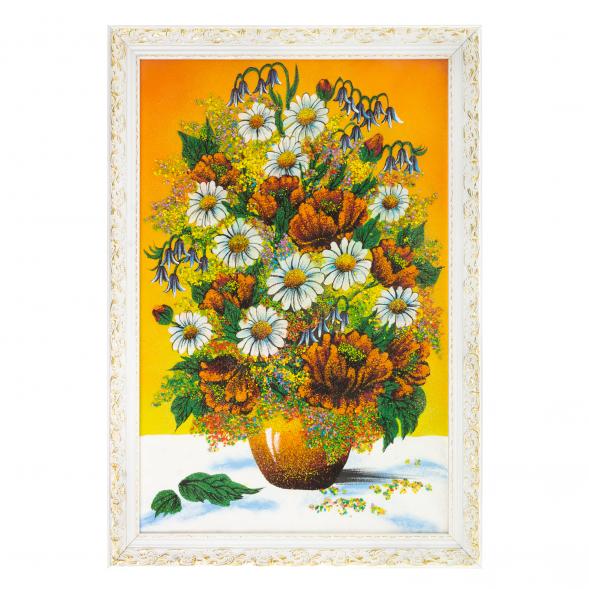 Картина &amp;quot;Букет из маков и ромашек&amp;quot; 47х67 см белый багет желтый фон 123986
