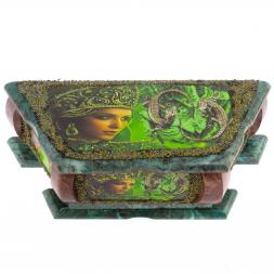 Шкатулка "Хозяйка медной горы с двумя ящерицами" змеевик лемезит 28х13х9 см