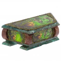 Шкатулка "Хозяйка медной горы с двумя ящерицами" змеевик лемезит 28х13х9 см
