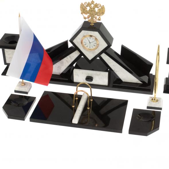 Настольный набор &amp;quot;Герб&amp;quot; из мрамора с лотком А4 и бюваром 126891