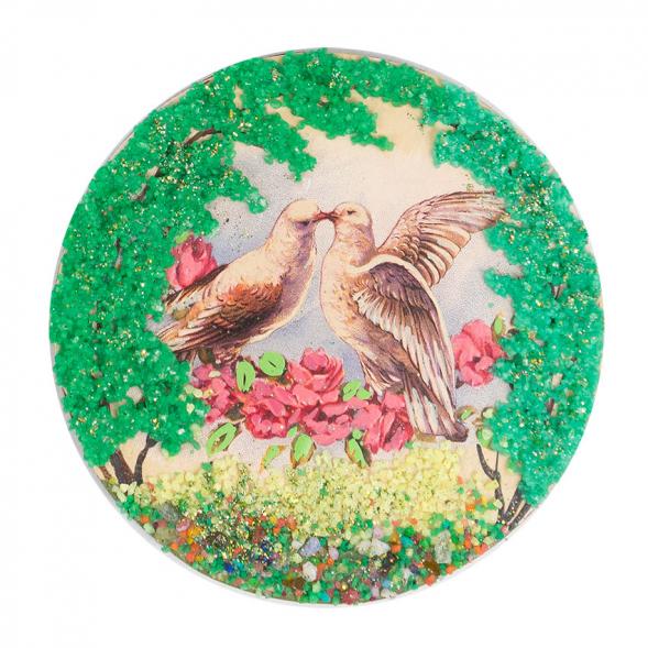 Магнит с рисунком &amp;quot;Голуби в цветах&amp;quot; змеевик 117780