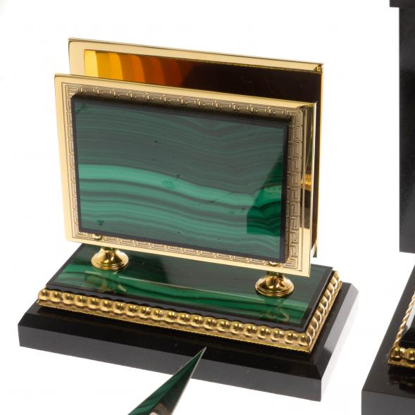 Письменный набор &amp;quot;Георгий Победоносец&amp;quot; из малахита Златоуст 129488