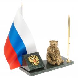 Флагшток с ручкой "Медведь на пне" из змеевика