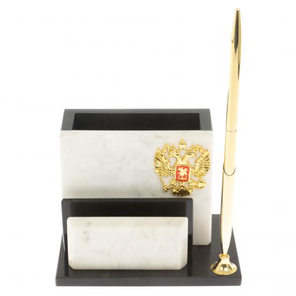 Карандашница с визитницей из белого мрамора 129762